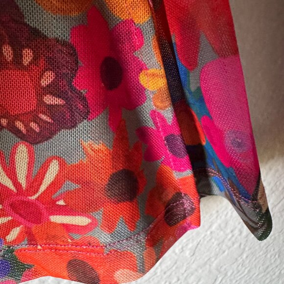 Natural Life Sz XL Carina Mesh Top Vivid Floral Flower Power Fitted Low V Sheer - Picture 13 of 16